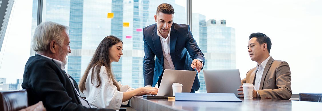 Employees are discussing something