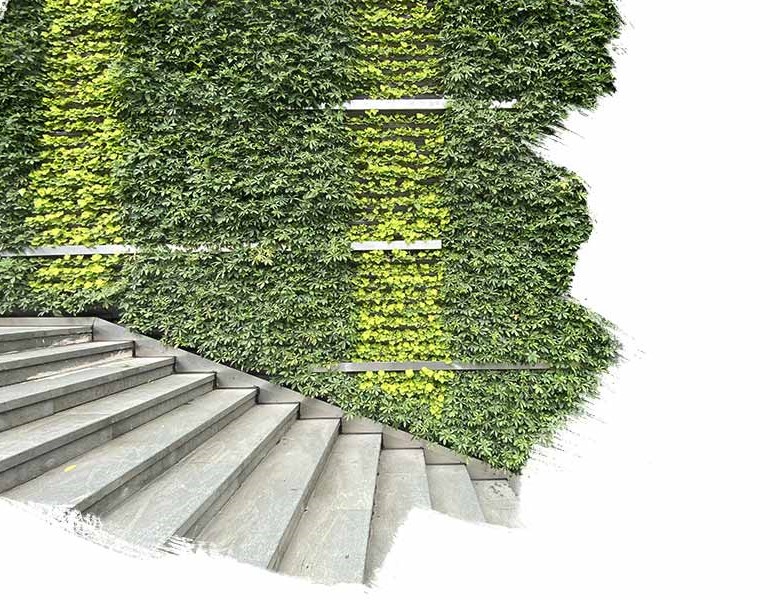 staircases in office space with greenary to control carbon emission