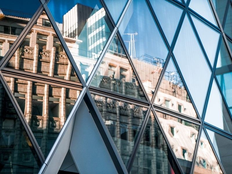 Glass walled building